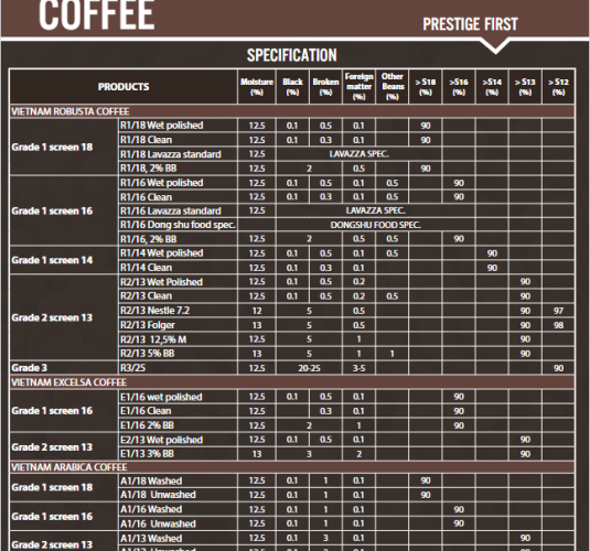 VIETNAM ROBUSTA COFFEE GRADE 1 SCREEN 16-2% BB
